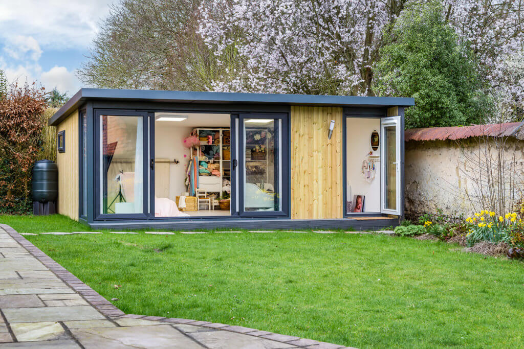 Green Retreats garden studio with open doors