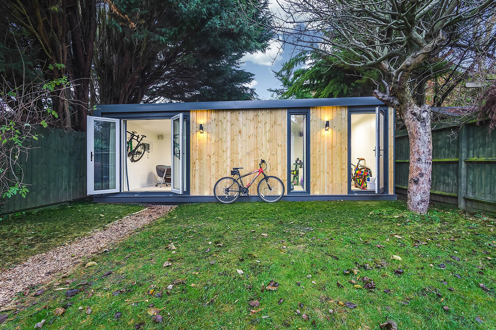 garden wroom with added storage for bicycles