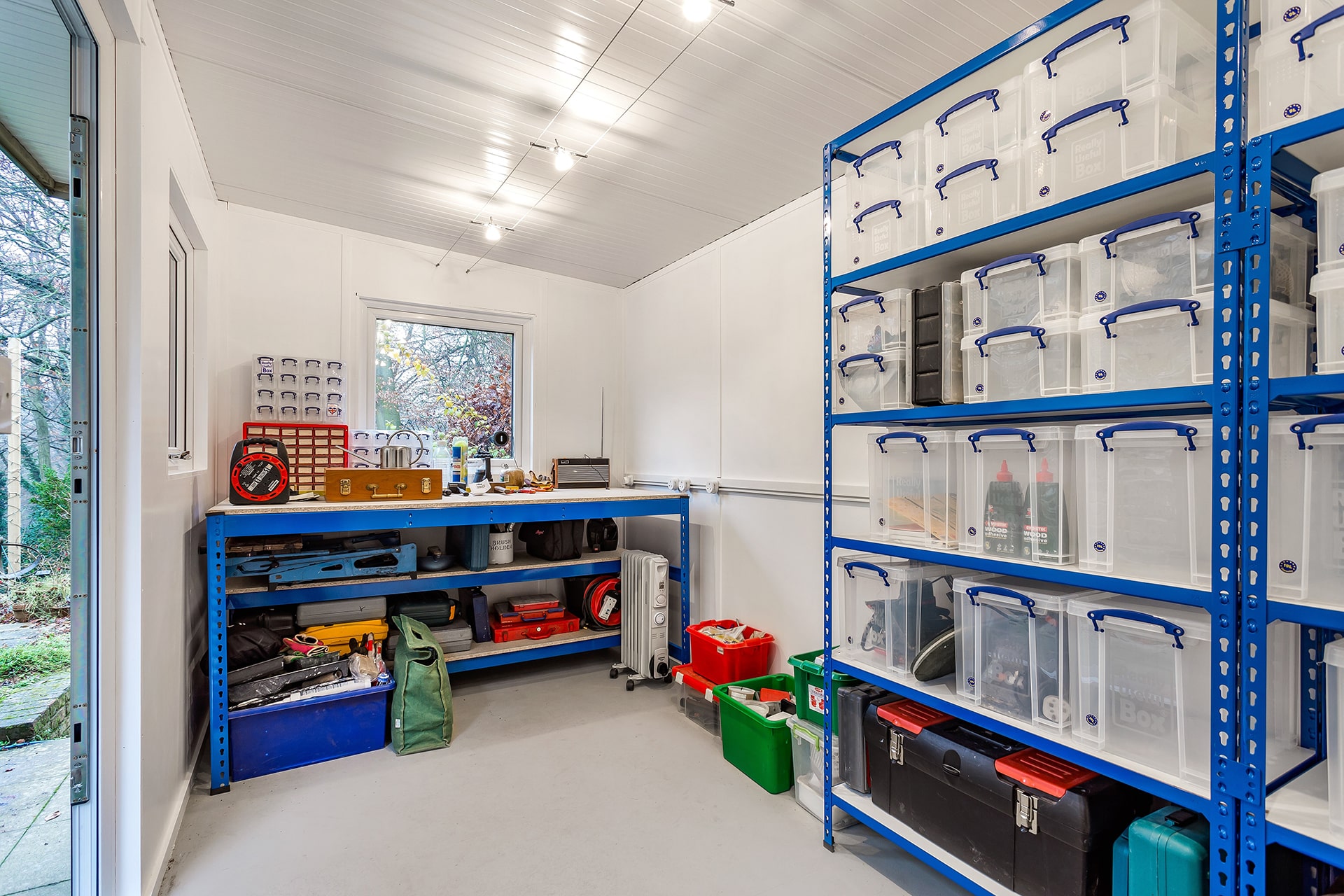 garden room storage being used as a workshop