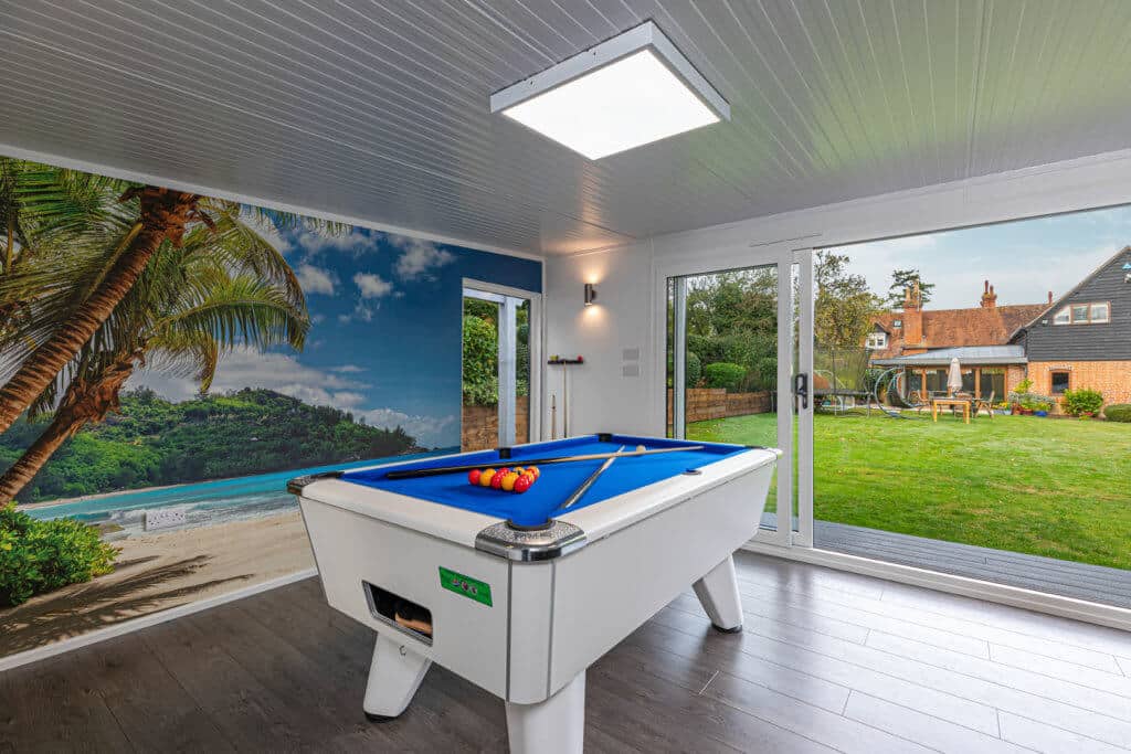 Interior of an Edge with a snooker table and island mural