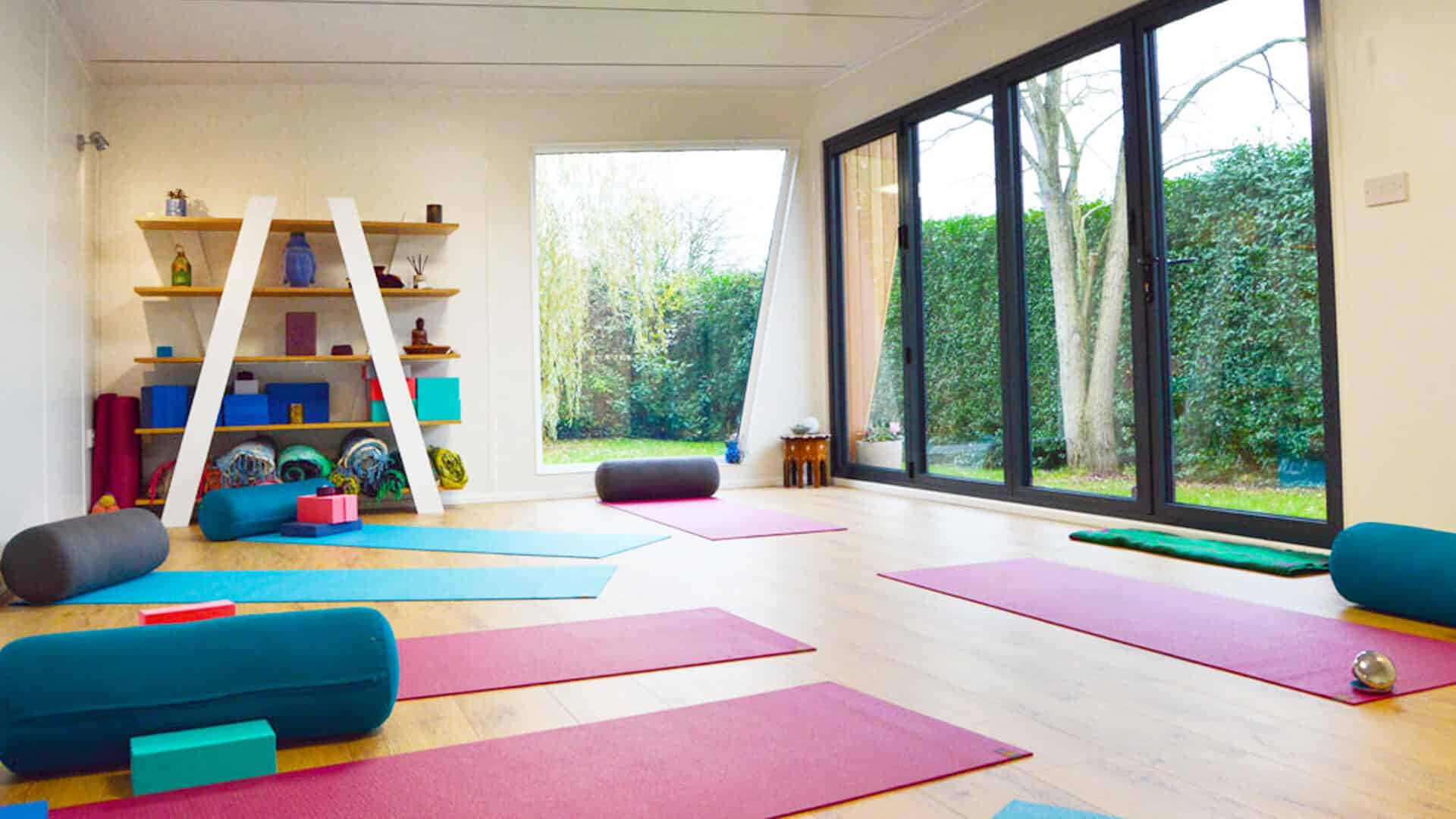 Green Retreats garden room that is being used as a yoga studio