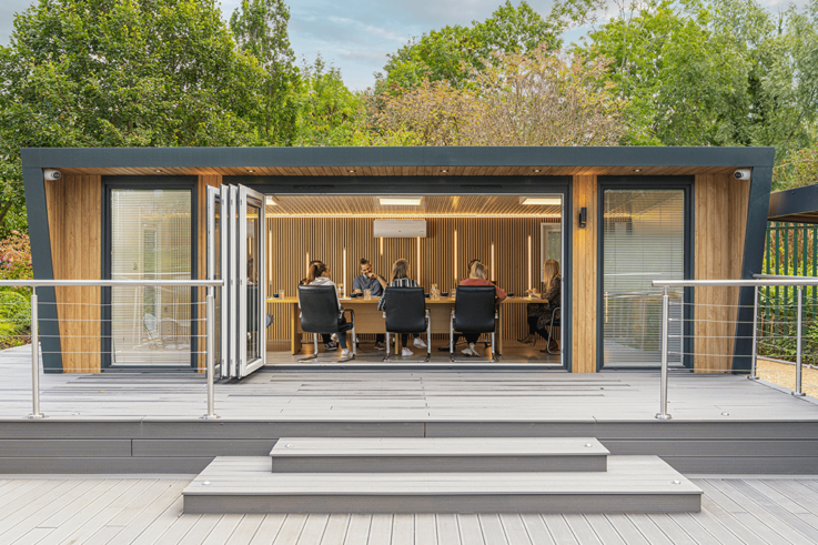 Large garden office being used as a corporate boardroom