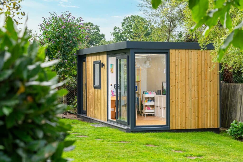 garden office sheds exterior in a customer garden