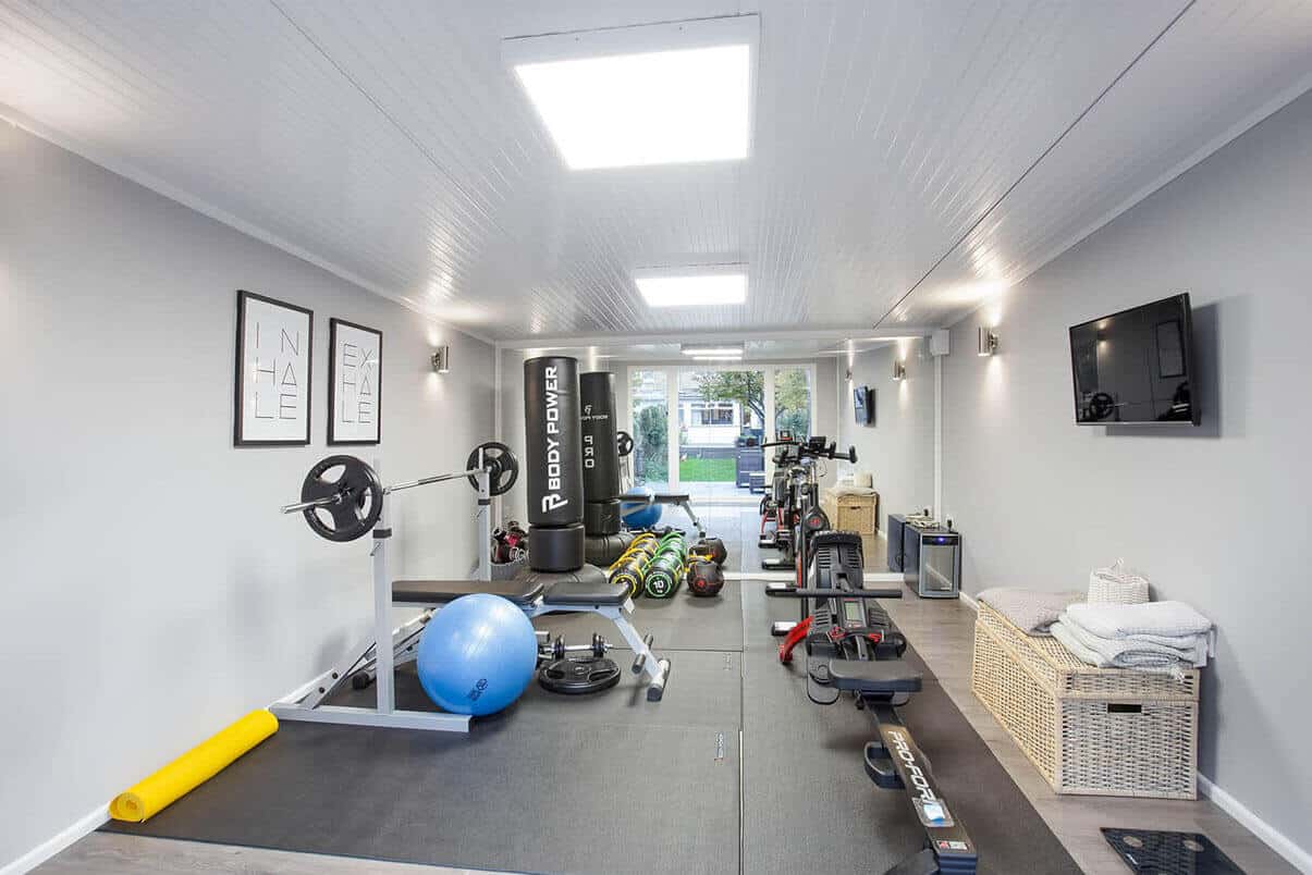 home gym with exercise equipment